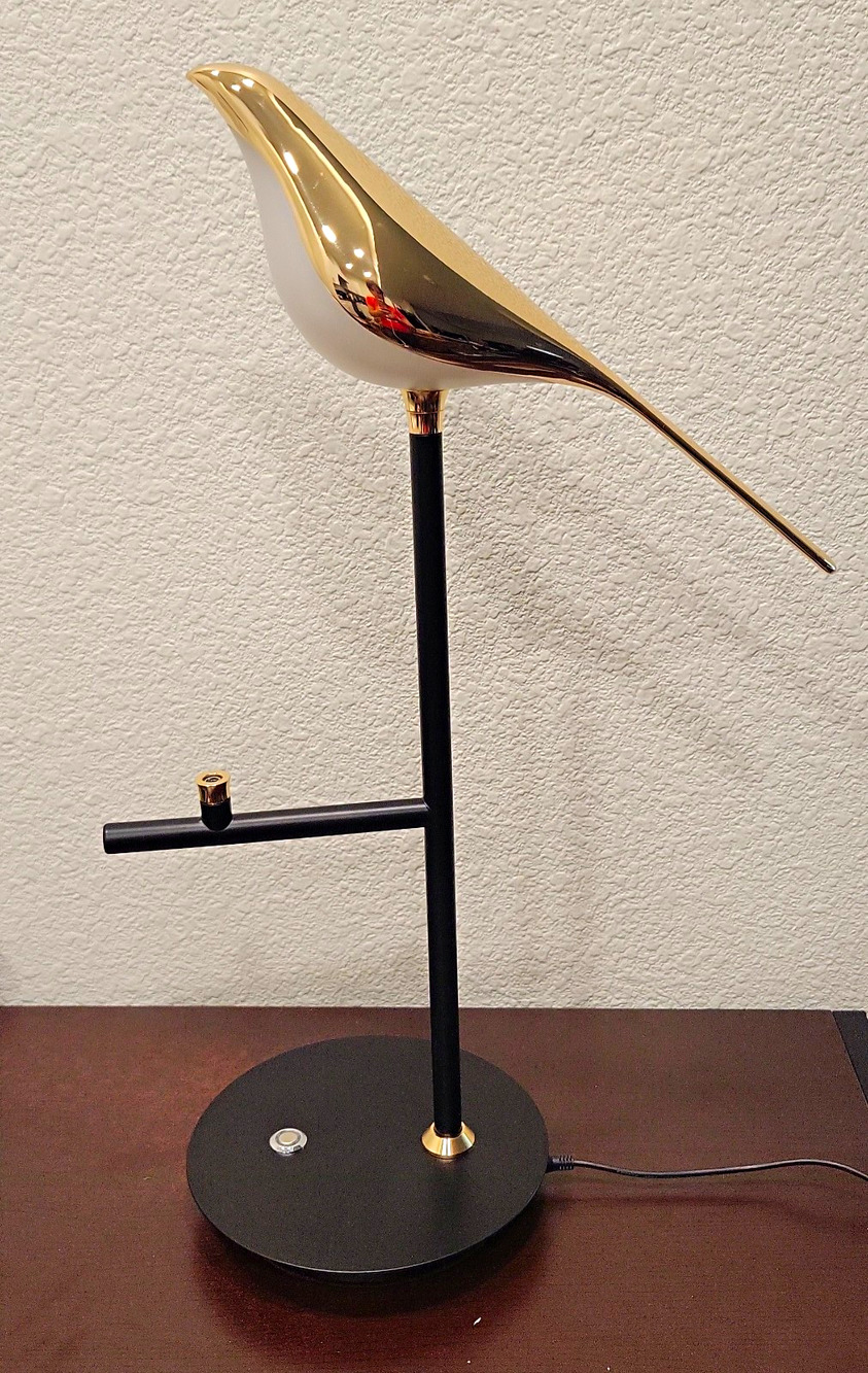 Modern Bird-Shaped Metal Table Lamp Black/Gold Polished Touch Adjustable 22 in